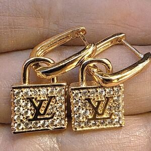 Gold Padlock Crystal Huggie Earrings